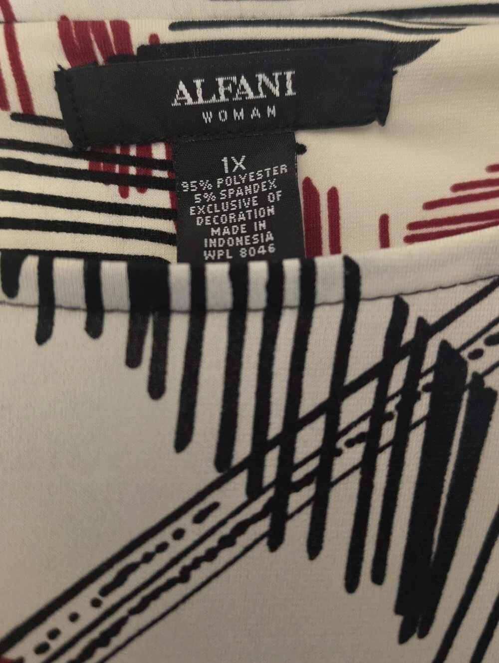 Alfani White Abstract Plaid Poncho Top with Red & Black Trim